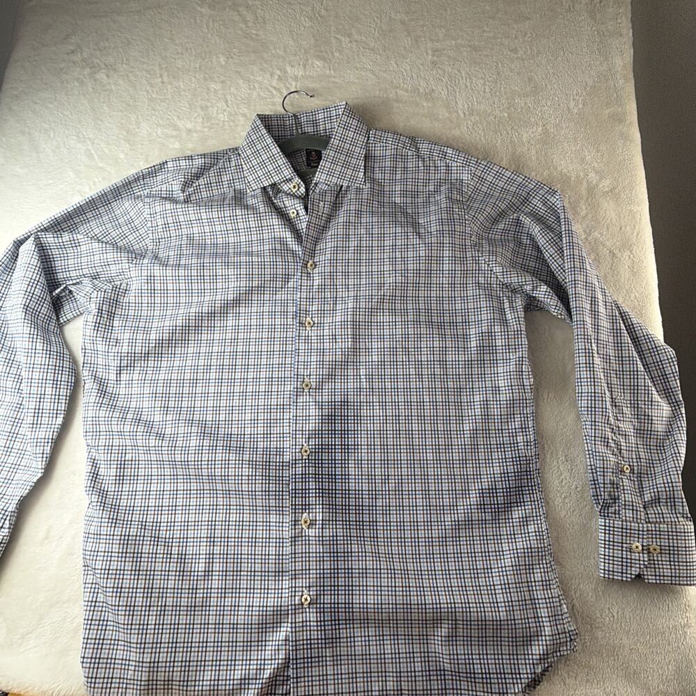 Robert Talbott Estate Dress Shirt Mens 16.5 Nice Multicolor Plaid Blue White